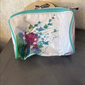 Floral Cosmetic Bag with Teal Accents